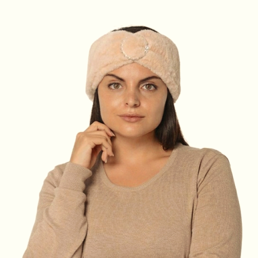 Khaki Faux Fur With Sparkle Headband \ Ear Warner